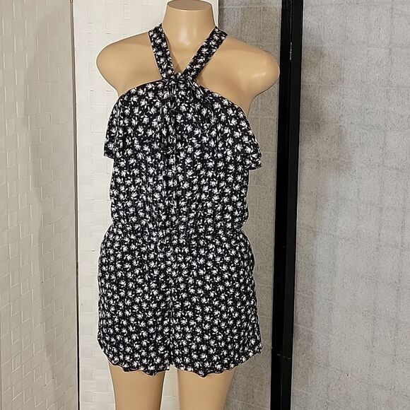 ANN TAYLOR LOFT HALTER FLORAL PRINT DESIGN TIE NECK SLEEVELESS WOMEN"S ROMPER - Picture 5 of 14